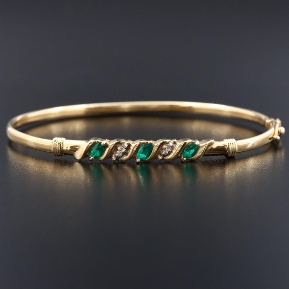14K Emerald and Diamond Bangle Bracelet